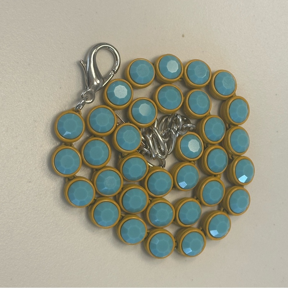 TOVA - Opaque Turquoise Crystal & Mustard Yellow Coated Enamel Necklace - Picture 6 of 15
